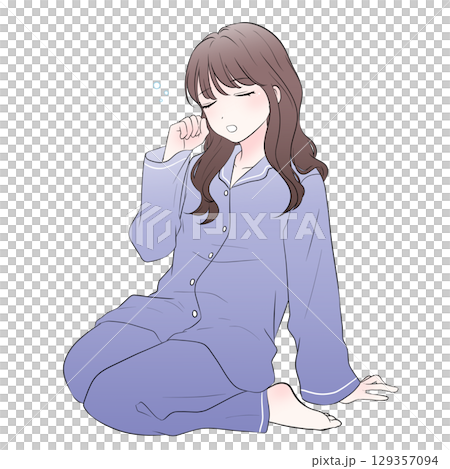 A simple illustration of a sleepy woman in pajamas 129357094