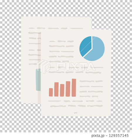 円グラフと棒グラフが載ったビジネス書類のイラスト 129357145