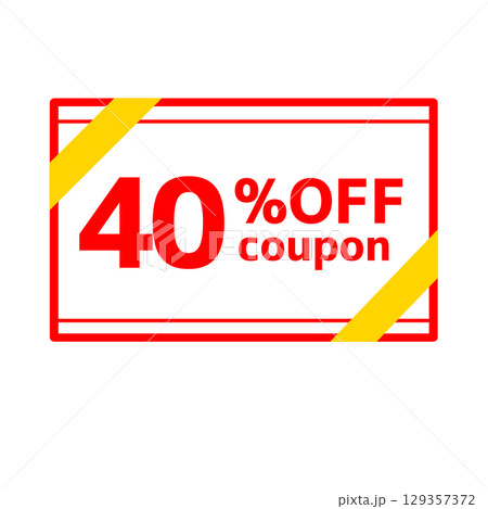 40％OFFの背景透過クーポンイラスト　赤と黄色の帯付き 129357372