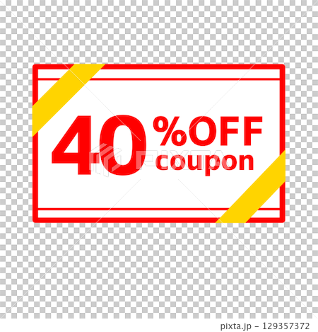 40％OFFの背景透過クーポンイラスト　赤と黄色の帯付き 129357372