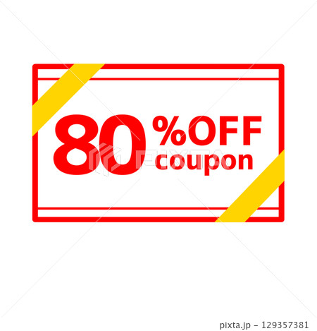 80%OFFの背景透過クーポンイラスト 赤と黄色の帯付き 80%OFFの背景透過クーポンイラスト 赤と黄色の帯付き 129357381