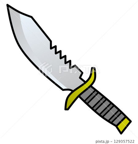 サバイバルで調理したり犯罪で凶器にしたりする危険なナイフのイラスト 129357522