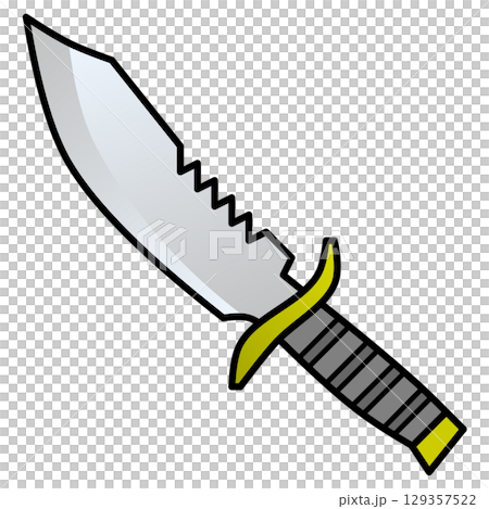 サバイバルで調理したり犯罪で凶器にしたりする危険なナイフのイラスト 129357522