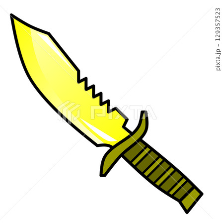 サバイバルで調理したり犯罪で凶器にしたりする危険なナイフのイラスト 129357523
