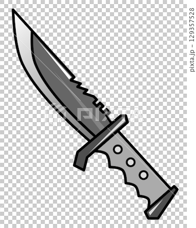サバイバルで調理したり犯罪で凶器にしたりする危険なナイフのイラスト 129357528