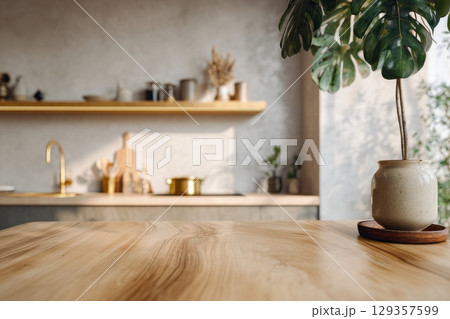 Modern minimalist kitchen with spacious layout, generated AI 129357599