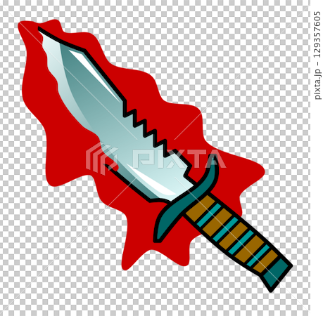 一幅可怕的插圖,描繪了一把帶血的求生刀,在謀殺現場被用作凶器 一幅可怕的插圖,描繪了一把帶血的求生刀,在謀殺現場被用作凶器 129357605