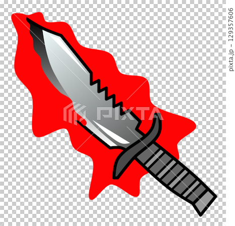 殺人現場で凶器に使われた血まみれなサバイバルナイフの怖いイラスト 129357606