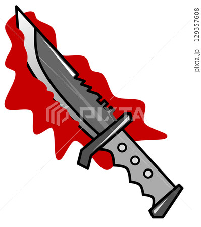 殺人現場で凶器に使われた血まみれなサバイバルナイフの怖いイラスト 129357608