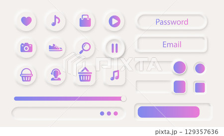 Neumorphism Button Icon Label Frame White 3d Elegant Shadow Web Vector Ui Digital Neomorphism Interface 129357636