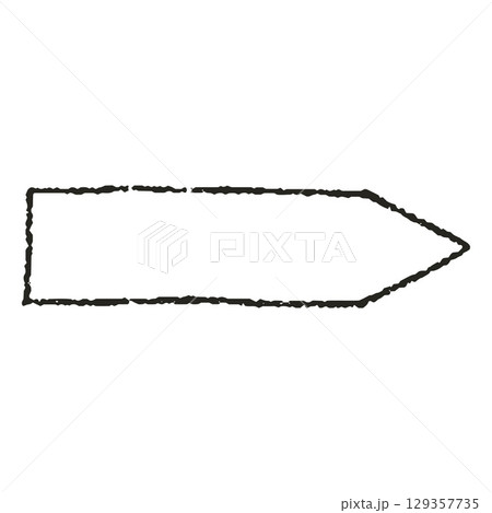 Black outline crayon or charcoal sketch banner, vector vintage flag tape frame bent chalk pencil texture, text box label 129357735