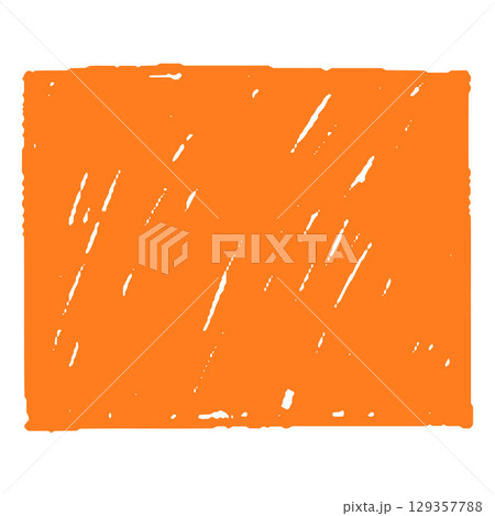 Orange crayon geometric square vector shape, scribble rectangular figure chalk pencil texture, doodle kid hand drawing 129357788