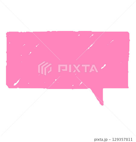 Pink crayon speech bubble, vector cartoon communication rectangle shape, text box chalk or pencil texture Pink crayon speech bubble, vector cartoon communication rectangle shape, text box chalk or pencil texture 129357811