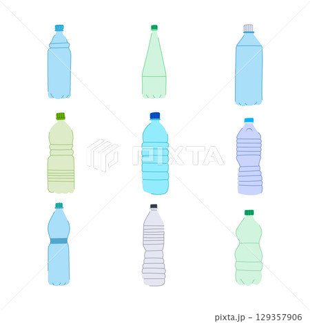 plastic water bottle set cartoon vector illustration 129357906