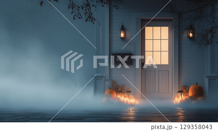 Spooky foggy halloween night at home 129358043