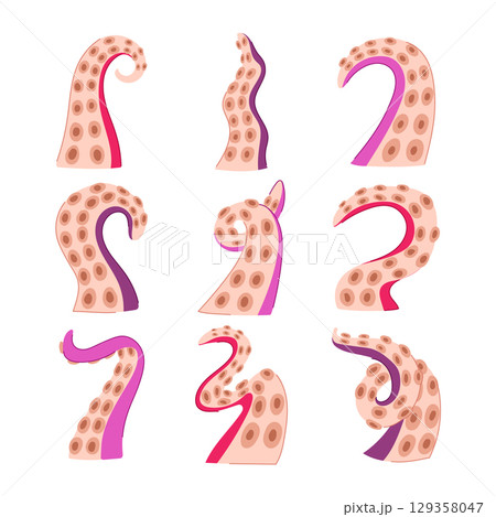 octopus tentacle set cartoon vector illustration 129358047