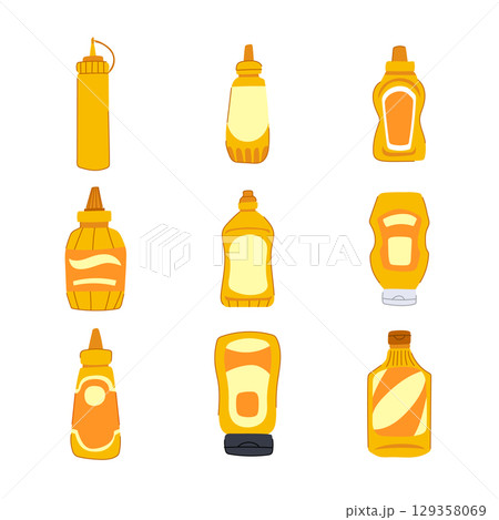 mustard bottle set cartoon vector illustration mustard bottle set cartoon vector illustration 129358069
