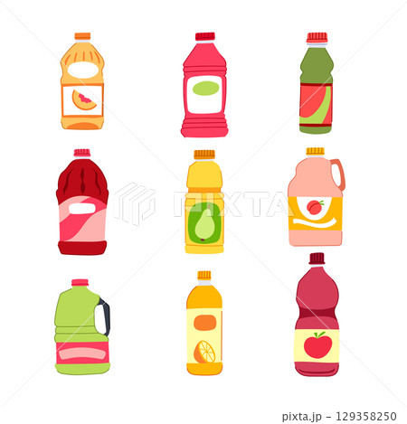 juice bottle set cartoon vector illustration 129358250