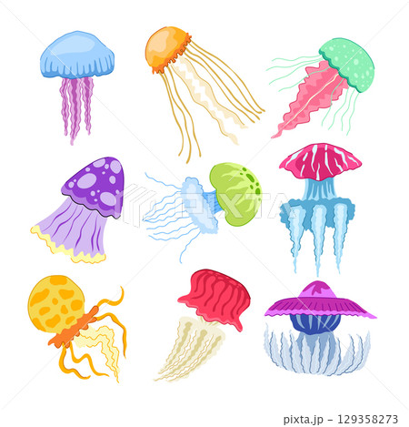 jellyfish set cartoon vector illustration jellyfish set cartoon vector illustration 129358273