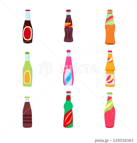 glass soda bottle set cartoon vector illustration glass soda bottle set cartoon vector illustration 129358361