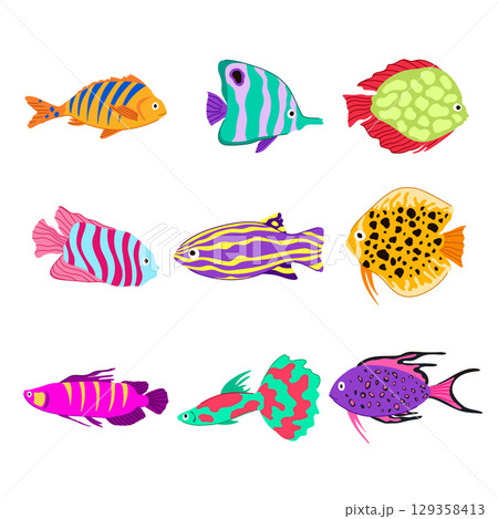 exotic fish set cartoon vector illustration 129358413