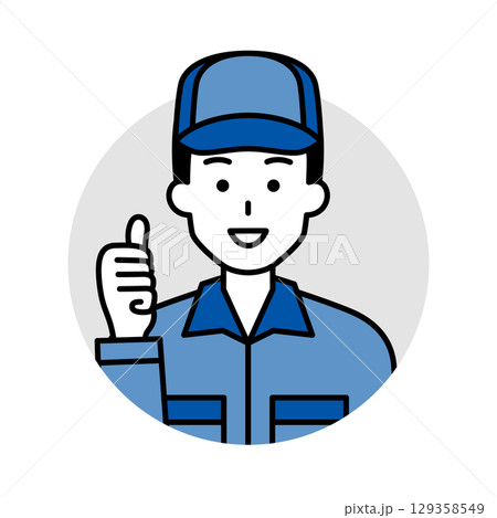 つなぎ作業服の男性のアイコン（グッド） 129358549