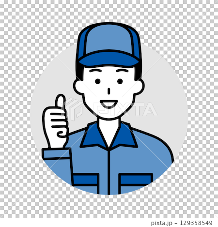 つなぎ作業服の男性のアイコン（グッド） 129358549