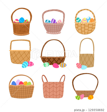 basket easter set cartoon vector illustration 129358692