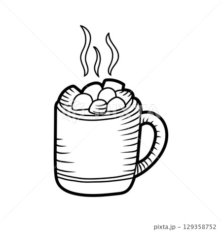 Steaming mug filled with hot chocolate and marshmallows Steaming mug filled with hot chocolate and marshmallows 129358752