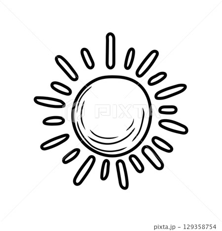 Hand drawn sun radiating warmth and light 129358754