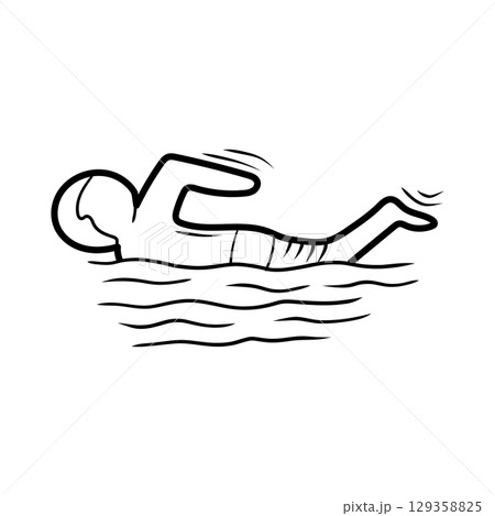 Swimmer performing backstroke in open water Swimmer performing backstroke in open water 129358825