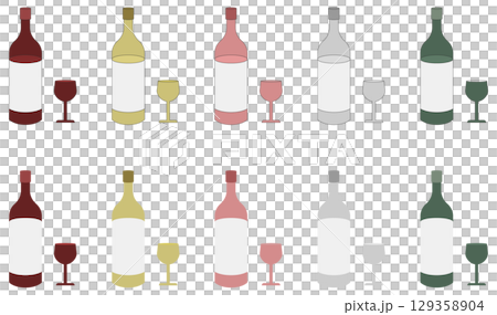 10 件套各種顏色的酒瓶和酒杯 129358904