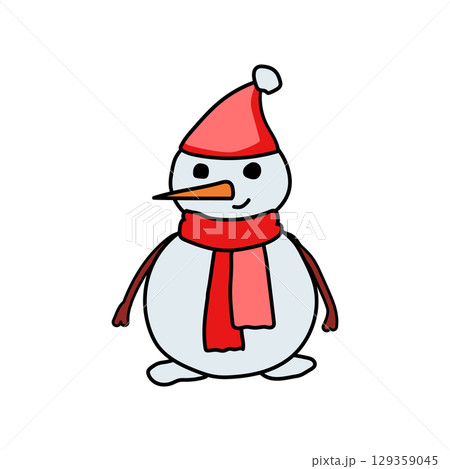 Snowman wearing red hat and scarf celebrating christmas holiday 129359045