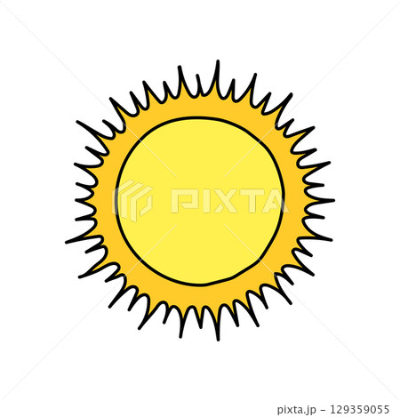 Yellow sun shining with bright light rays Yellow sun shining with bright light rays 129359055
