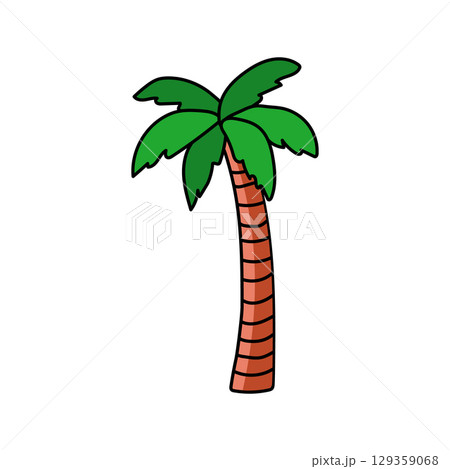 Cartoon palm tree standing out on white background 129359068