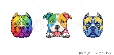 Colorful vector illustrations of bulldogs mix with rainbow colors, cartoon funny dog pet face artwork 129359195