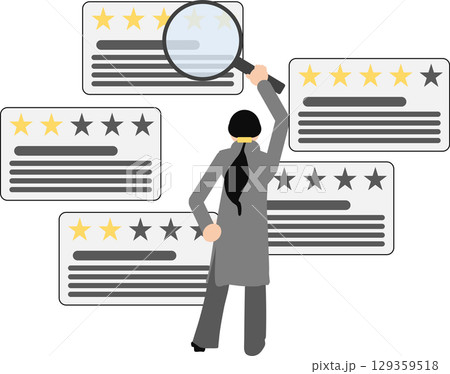 レビューを調べて検討する女性のイラスト レビューを調べて検討する女性のイラスト 129359518