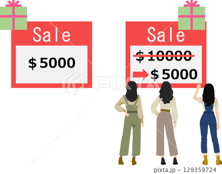 アンカリング効果のイラスト(行動経済学)	 129359724