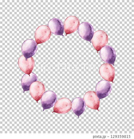 Foil red and purple balloons wreath, frame. Watercolor pastel cotton candy. Hand drawn illustration isolated on background, transparent png. Cartoon illustration. Baby shower design elements. Party Foil red and purple balloons wreath, frame. Watercolor pastel cotton candy. Hand drawn illustration isolated on background, transparent png. Cartoon illustration. Baby shower design elements. Party 129359815