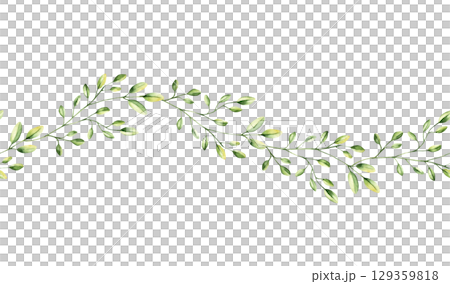 Green simple spring branch with leaves seamless banner, border. Watercolor twig. Hand drawn wildflower illustration isolated on background, transparent png. Botanical and wedding illustration. Baby Green simple spring branch with leaves seamless banner, border. Watercolor twig. Hand drawn wildflower illustration isolated on background, transparent png. Botanical and wedding illustration. Baby 129359818