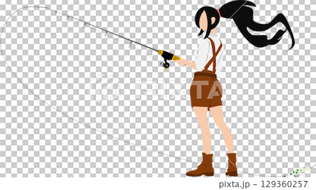 釣りをする女性のイラスト	 129360257