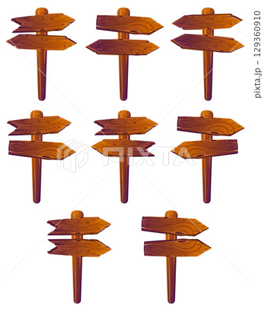 Set of Wooden Direction Signposts with Arrows 129360910