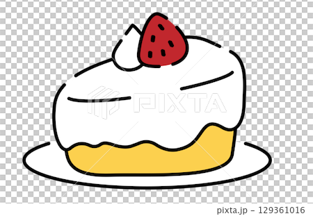 かわいい手書き風のシンプルな苺のショートケーキ かわいい手書き風のシンプルな苺のショートケーキ 129361016