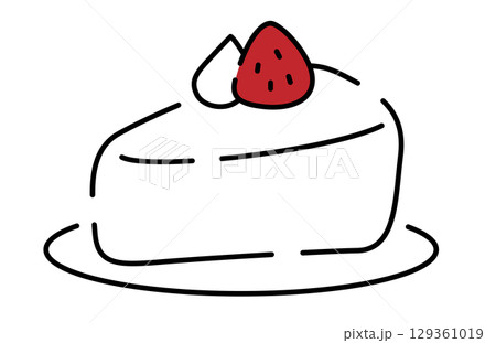 かわいい手書き風のシンプルな苺のショートケーキ 129361019