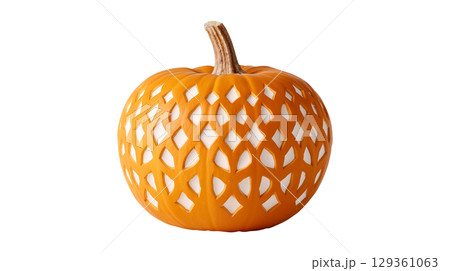 A modern carved pumpkin with a geometric pattern for Halloween decoration 129361063