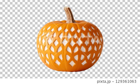 A modern carved pumpkin with a geometric pattern for Halloween decoration 129361063