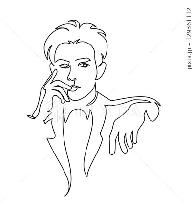 Young man portrait. Hand drawn abstract face. Minimal art. Young man portrait. Hand drawn abstract face. Minimal art. 129361112