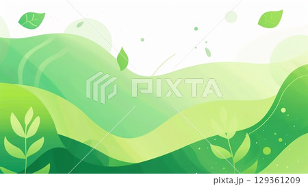 緑の葉と曲線が描かれた明るい抽象的な夏の背景イラスト 緑の葉と曲線が描かれた明るい抽象的な夏の背景イラスト 129361209