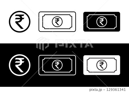 Indian rupee bill icon flat white and black trendy style vector illustration. JIndian rupee money icon in flat style. Indian rupee bill icon flat white and black trendy style vector illustration. JIndian rupee money icon in flat style. 129361341