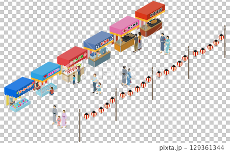 Isometric illustration: People enjoying the summer festival 129361344